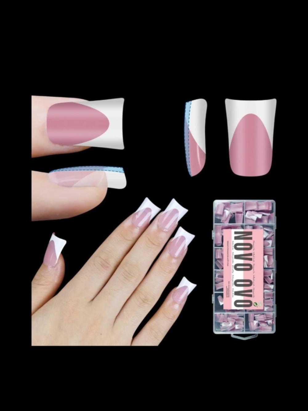 Pink And White French Tip Short Duck 360 Press-On Nails